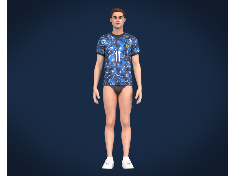 Soccer Football Monochromatic Blue Jersey Player-11 Modelo 3D