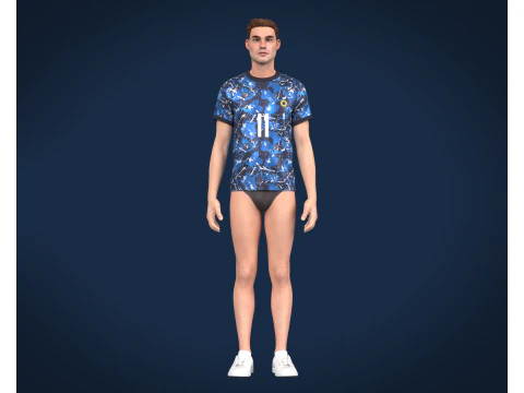 Soccer Football Monochromatic Blue Jersey Player-11 3D Model