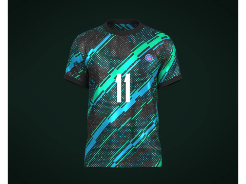 Futebol Futebol Verde Menta Com Camisa Azul Jogador-11 Modelo 3D