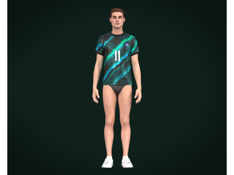 Soccer Football Mint Green With Blue Jersey Player-11 3D 모델