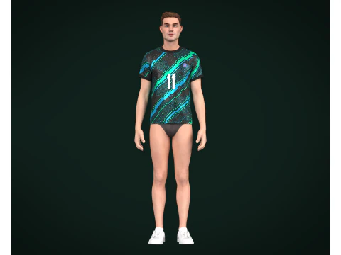 Soccer Football Mint Green With Blue Jersey Player-11 3D Model
