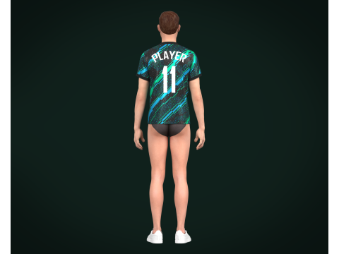 Soccer Football Mint Green With Blue Jersey Player-11 3D 모델