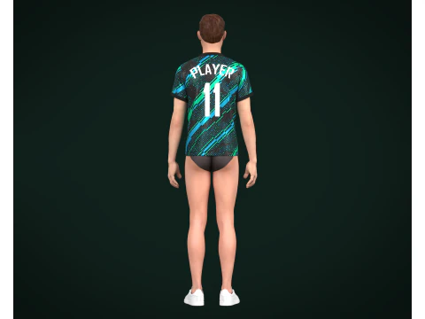 Soccer Football Mint Green With Blue Jersey Player-11 3D Model