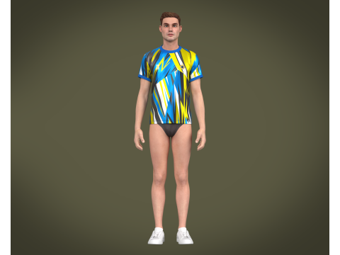 Soccer Football Mustard Yellow With Blue Jersey Player-11 3D Модель
