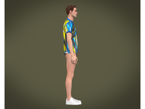 Soccer Football Mustard Yellow With Blue Jersey Player-11 3D Модель