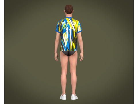 Soccer Football Mustard Yellow With Blue Jersey Player-11 3D Модель