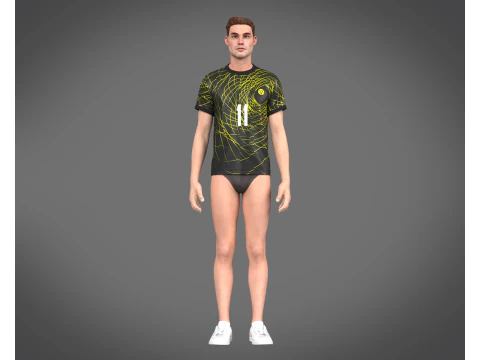 Soccer Football Neon yellow with black Jersey Player-11 3D Model