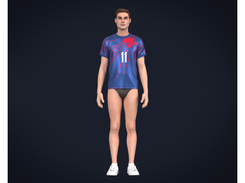Soccer Football Red and Blue color Jersey Player-11 3Dモデル