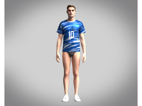 Soccer Multi color Blue Jersey Player-10 3D 模型