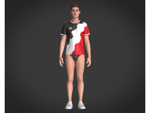 Soccer Black and Red Jersey Player-04 3Dモデル