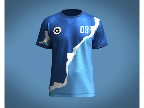 Giocatore di calcio in maglia blu e bianca 08 Modello 3D