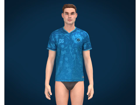 Soccer Blue jersey Player-06 3D Model