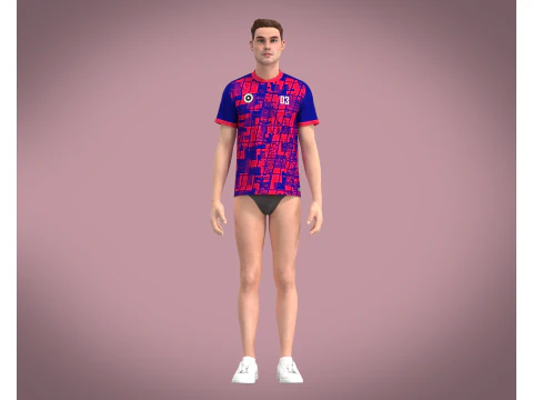 Soccer Blue jersey Player 03 V2 3D Model