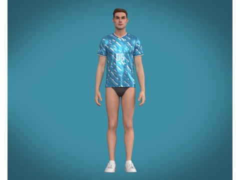 Soccer Blue And White Stripe jersey Player-06 3D Model