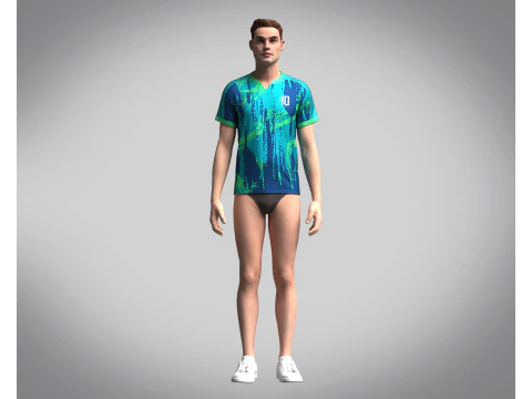 Men Soccer Blue and Mint Jersey Player-10 3D Model