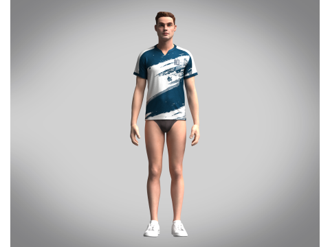 Men Soccer Blue and White Jersey Player-10 3D 模型