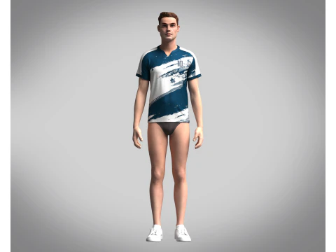 Men Soccer Blue and White Jersey Player-10 3D Model