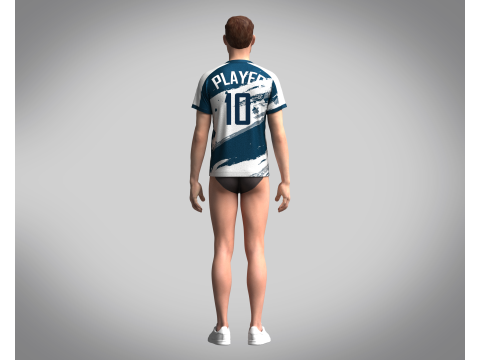 Men Soccer Blue and White Jersey Player-10 3D 模型