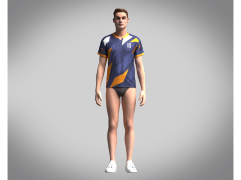 Men Soccer Orange and blue color Blue Jersey Player-10 Model 3D