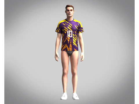 Soccer Dark Purple with multi color Jersey Player-10 3D Model