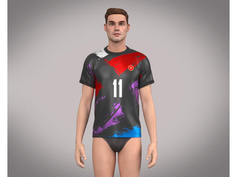 Soccer Football Ash with Multi color Jersey Player-11 3D Model
