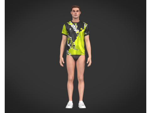 Soccer Football Black and White with Yellow Jersey Player-11 3D Model