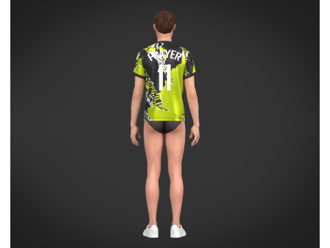 Soccer Football Black and White with Yellow Jersey Player-11 3D Model