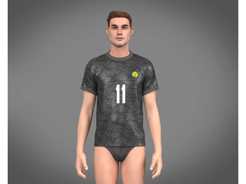 Futebol Futebol Preto com Camisa Cinza Player-11 Modelo 3D