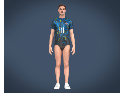 Soccer Football Blue and Black Jersey Player-11 3D Model