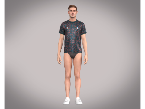 Soccer Football Blue Red with Black Jersey Player-11 3D Model