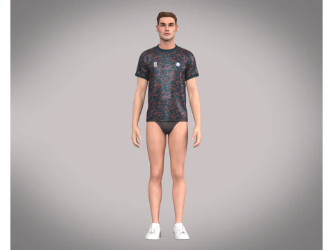 Soccer Football Blue Red with Black Jersey Player-11 3D Model