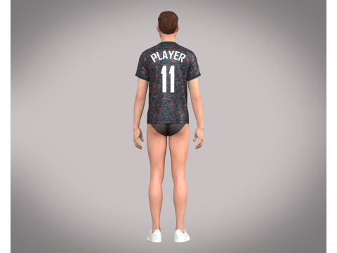 Soccer Football Blue Red with Black Jersey Player-11 3D Model