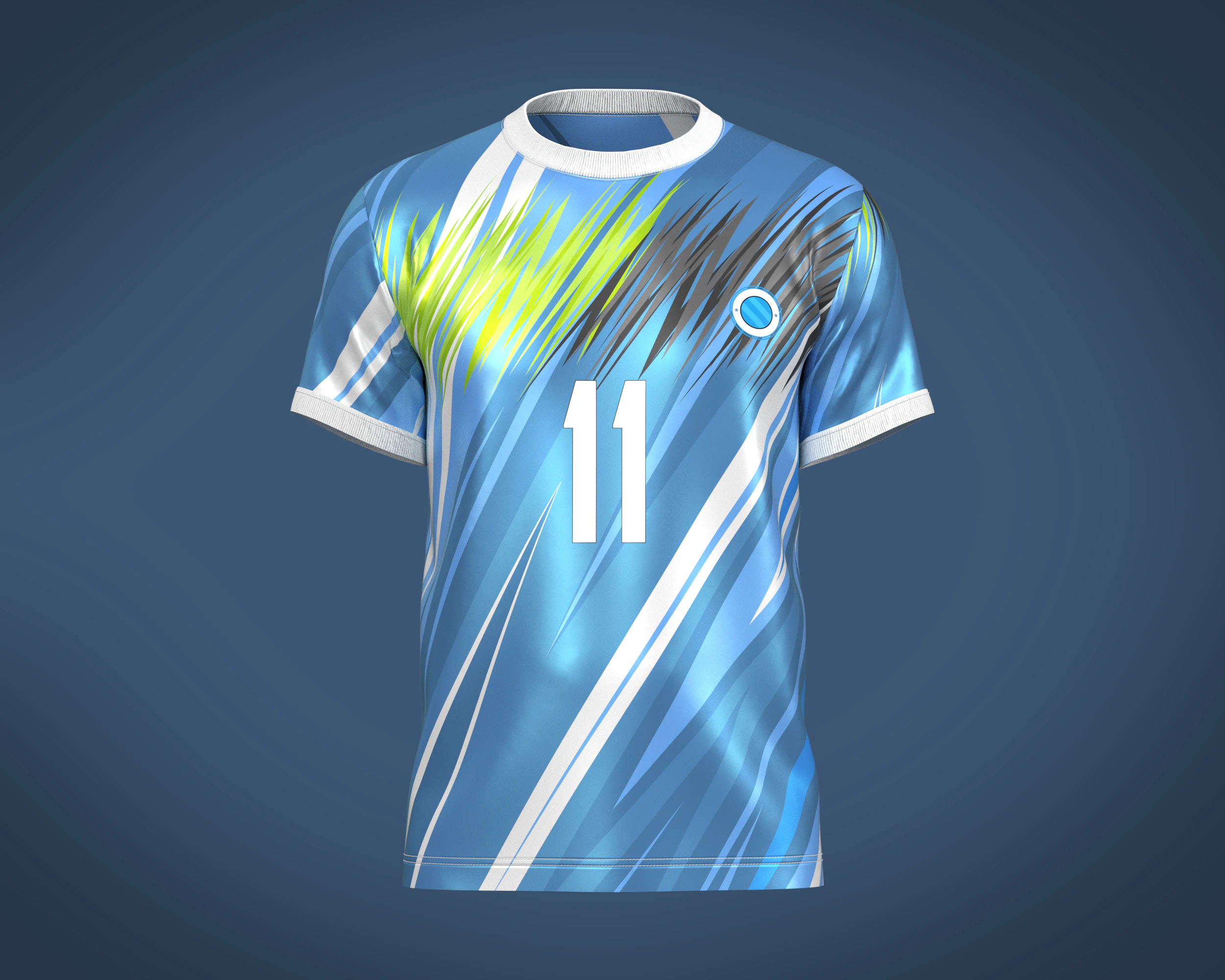 Jogador de camisa azul e branca de futebol-11 Modelo 3D .c4d .max .obj .3ds .fbx .stl .blend 