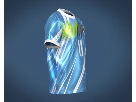Jogador de camisa azul e branca de futebol-11 Modelo 3D