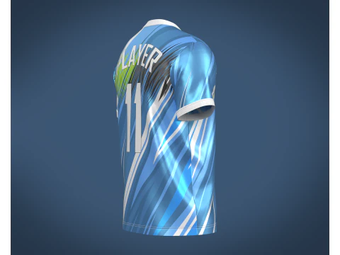 Jogador de camisa azul e branca de futebol-11 Modelo 3D