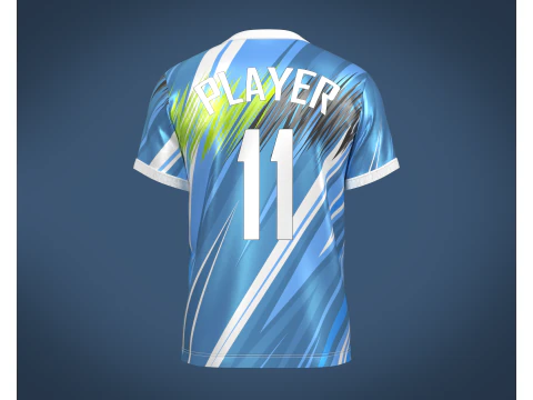 Jogador de camisa azul e branca de futebol-11 Modelo 3D
