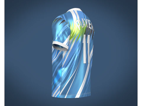 Jogador de camisa azul e branca de futebol-11 Modelo 3D