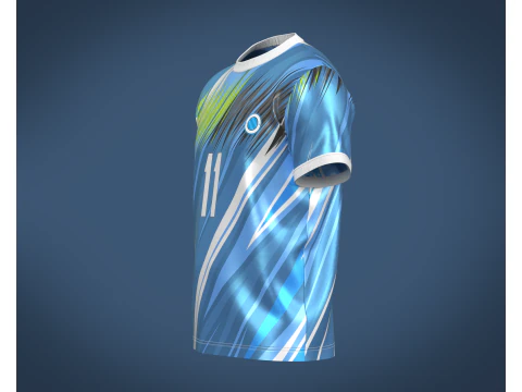 Jogador de camisa azul e branca de futebol-11 Modelo 3D