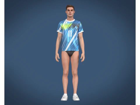 Jogador de camisa azul e branca de futebol-11 Modelo 3D