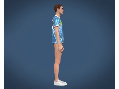 Jogador de camisa azul e branca de futebol-11 Modelo 3D