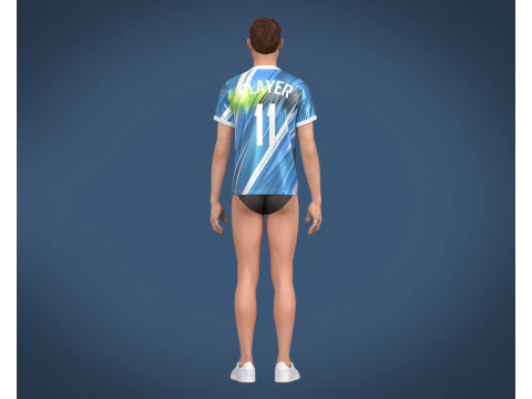 Jogador de camisa azul e branca de futebol-11 Modelo 3D