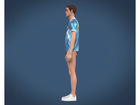 Jogador de camisa azul e branca de futebol-11 Modelo 3D