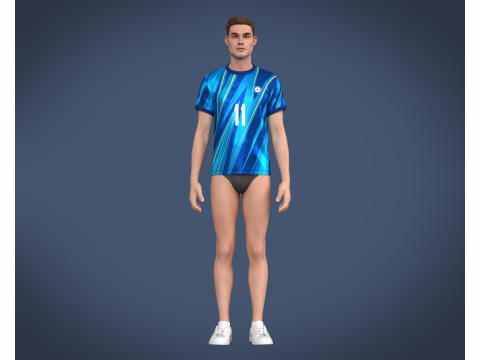 Soccer Football Blue Jersey Player-11 3D Model