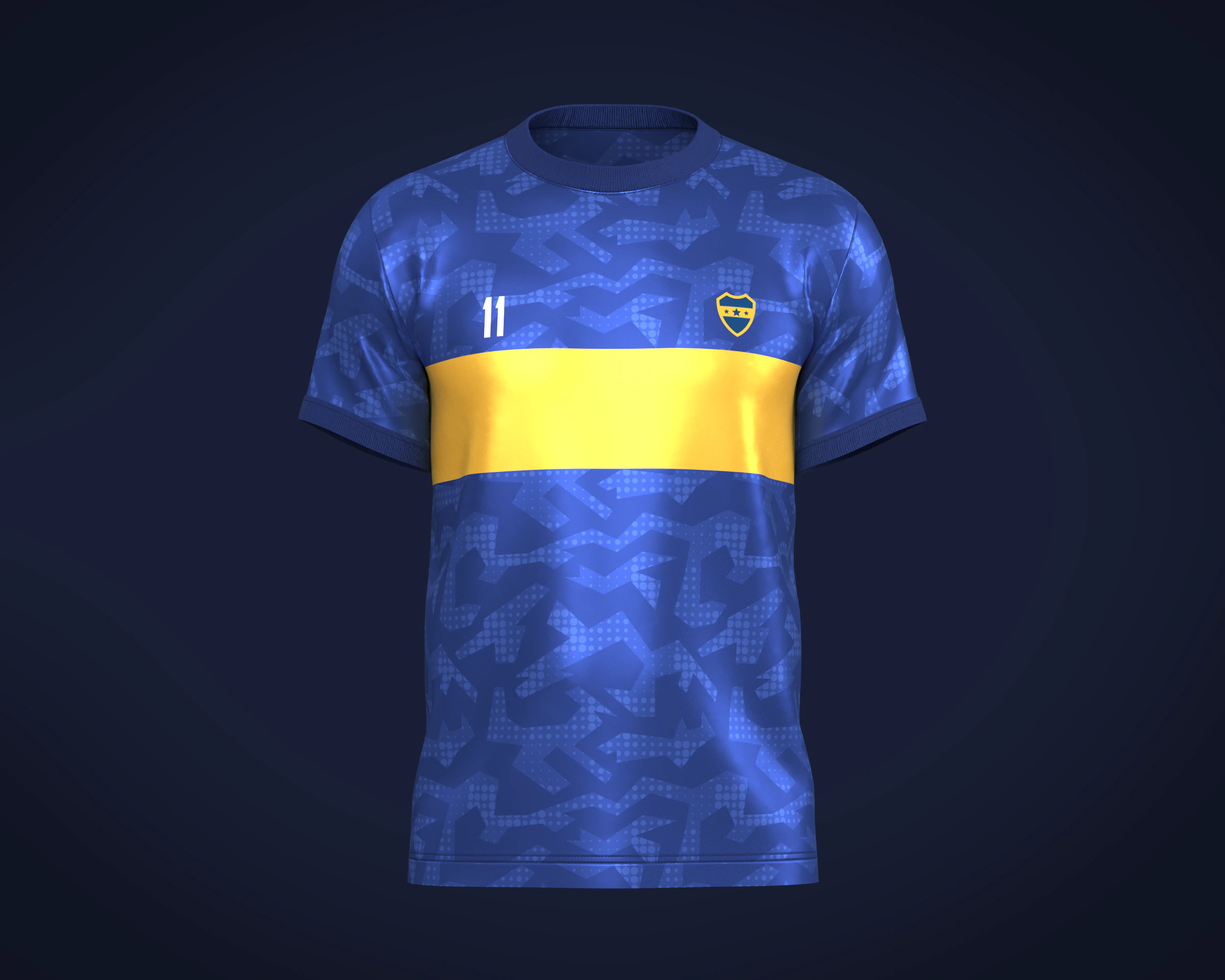 Soccer Football Blue with Merigold color Line Jersey Player-11 3D Model .c4d .max .obj .3ds .fbx .stl .blend 