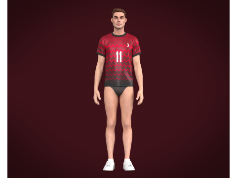 Soccer Football Cherry Red with Black Jersey Player-11 3D Модель
