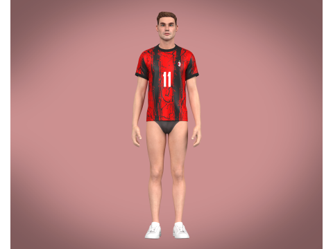Soccer Football Fire Red color Jersey Player-11 Model 3D