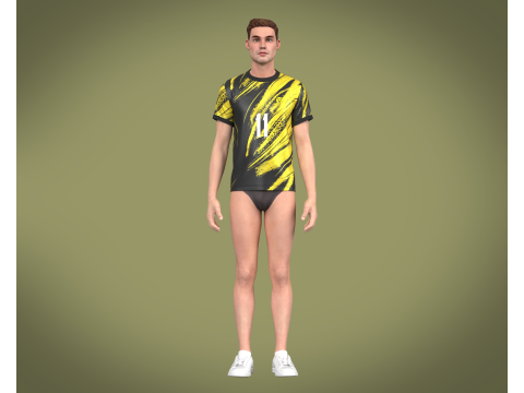 Soccer Football Golden yellow with black Jersey Player-11 3D Model