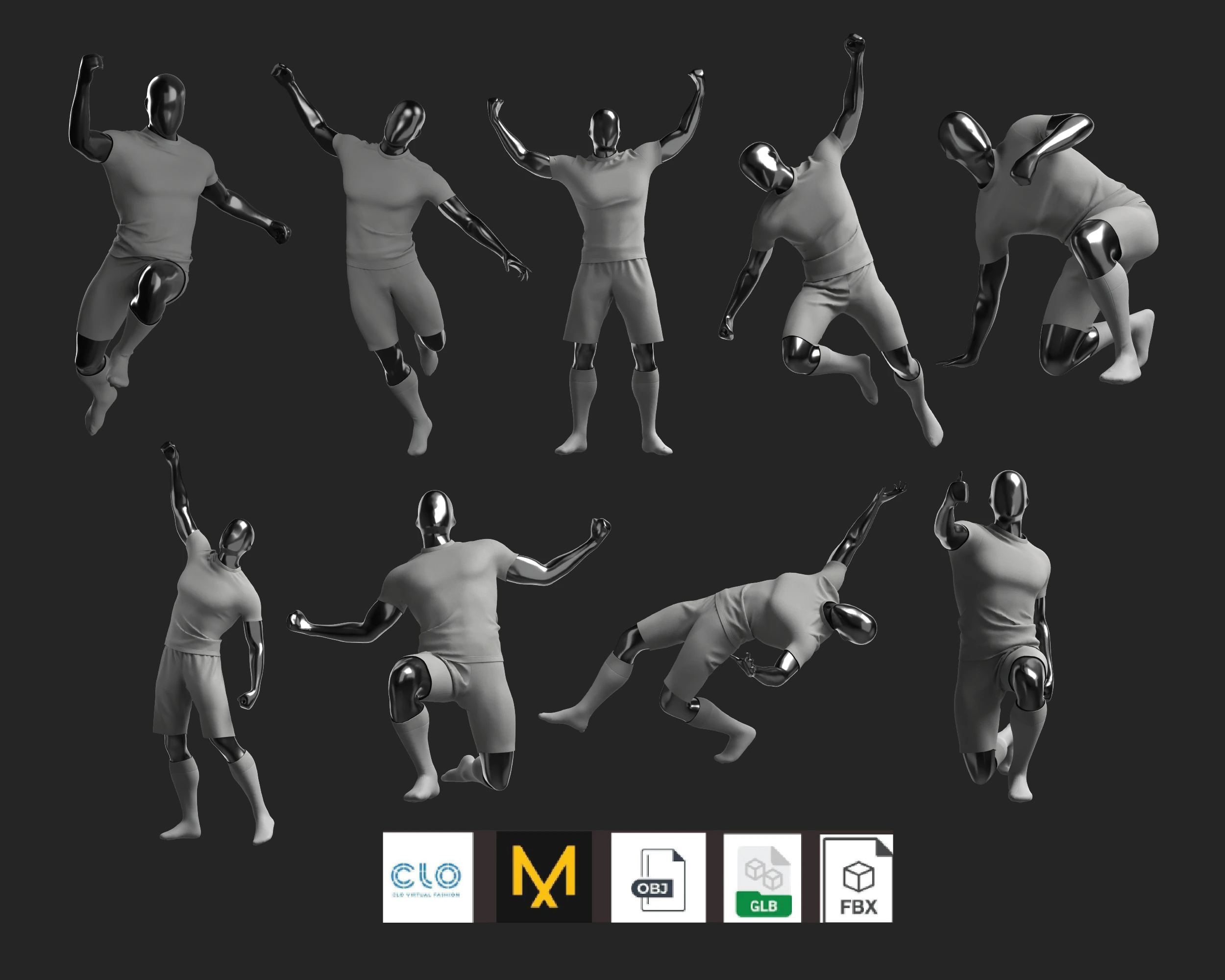 Футбол Футбол Спорт Джерсі-09 Styles Pack 3D Модель .c4d .max .obj .3ds .fbx .stl .blend 