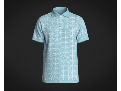 Mens Printed-7 Buttons Polo Shirt 3D Model