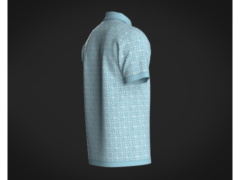 Mens Printed-7 Buttons Polo Shirt Model 3D